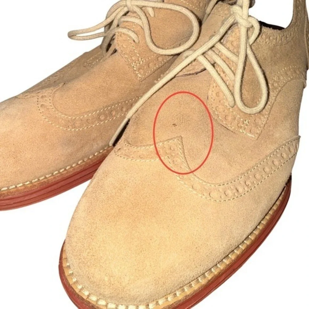 Cole Haan LunarGrand Oxford Mens 8M Pre-Owned Wingtip‎ Tan Suede Red Dress Shoes
